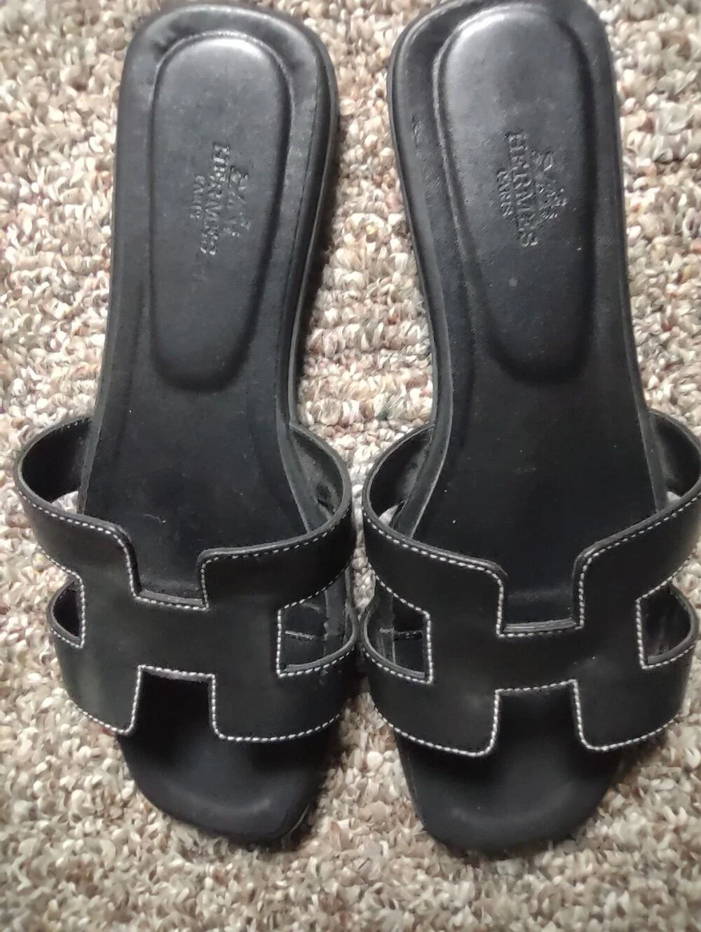 HERMES Black Oran Sandals